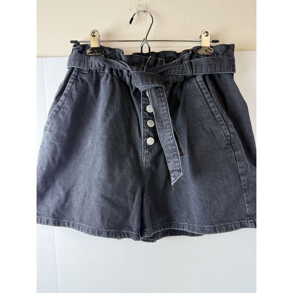 Loft Black Denim Button Fly Paper Bag Tie Denim Shorts Sz M NWOT - Picture 3 of 7